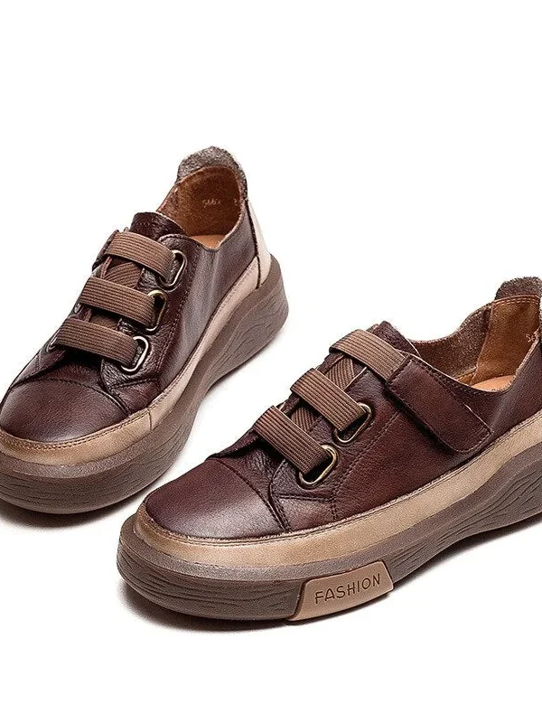 Genuine Leather Retro Women Sneakers Casual Flat Ladies Shoes high quality Comfortable Women's Flat Shoes