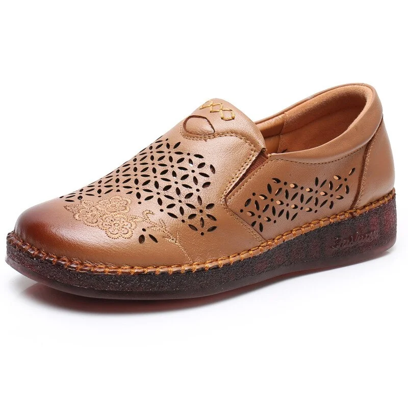 Spring Summer Slip On Women Shoes Hollow Breathable Genuine Leather Moccasins Flats Shoes Female - Image 39