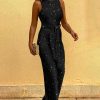 Glitter Round Neck Sleeveless Wide Leg Jumpsuit - Takalr