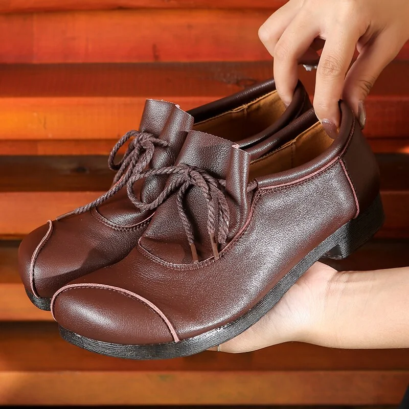 Flats Women Shoes Genuine Leather Big Toe Spring Autumn Slip-On Handmade Retro Concise Ladies Shoes - Image 13