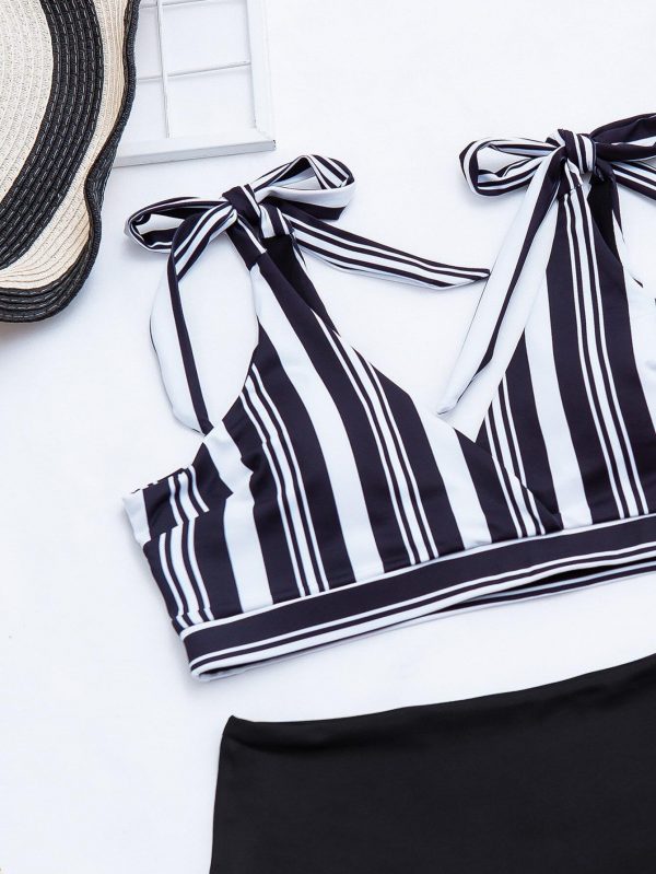 High Waist Bikinis Swimsuits 2021 Swimwear Women Top Wrap Biquini Beachwear Strap Bow Bathing Suits Striped Bikini Set - Takalr