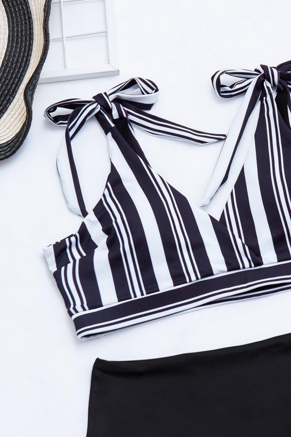 High Waist Bikinis Swimsuits 2021 Swimwear Women Top Wrap Biquini Beachwear Strap Bow Bathing Suits Striped Bikini Set - Takalr