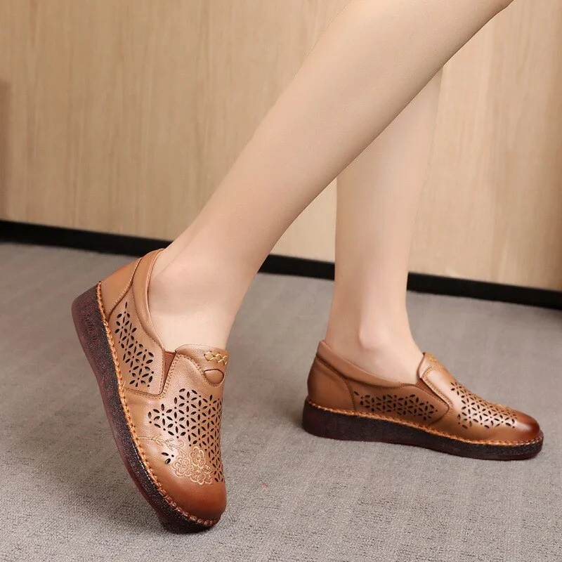 Spring Summer Slip On Women Shoes Hollow Breathable Genuine Leather Moccasins Flats Shoes Female - Image 10
