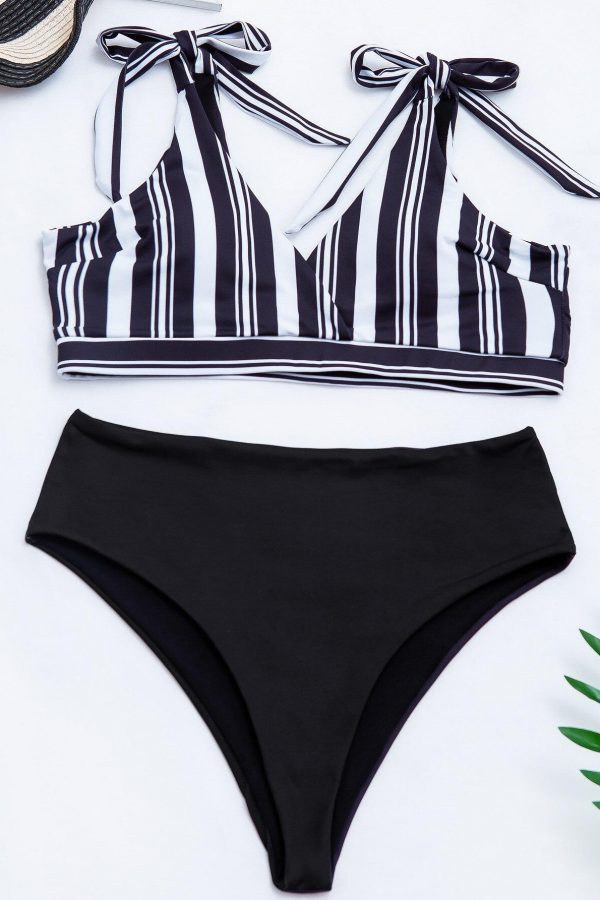 High Waist Bikinis Swimsuits 2021 Swimwear Women Top Wrap Biquini Beachwear Strap Bow Bathing Suits Striped Bikini Set - Takalr