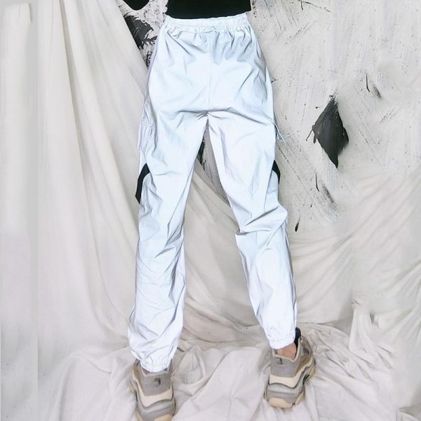 Spring Loose Reflective Cargo Pants Glowing Streetwear Ribbon Sweatpant Women Casual  Trousers Hip Hop Harajuku cargo pants - Takalr