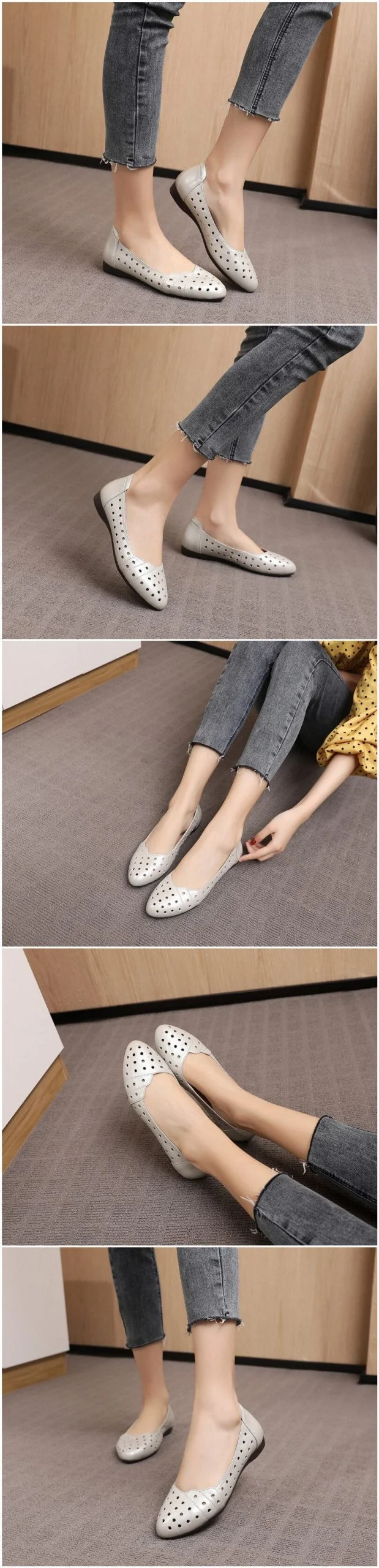 Women Flat shoes Low Heel Hollow Out Breathable Leather Soft Sandals - Image 8