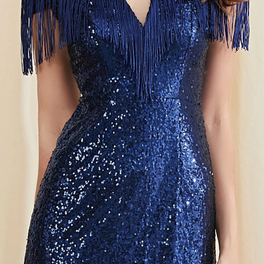 Women's Party Dresses O Neck Short Sleeves Tassels Sequined Patchwork Elegant Long Prom Dresses - Image 13