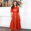 Casual Pu Leather A-Line Party Dress Women Solid Color Round Neck Summer Fashion Belt High Waist Mini Dress  New
