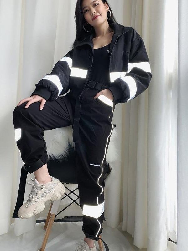 Spring Reflective Cargo Pants Women Casual Harajuku BF Reflective SweatPants  Women Loose Solid Black Trousers Pocket - Takalr