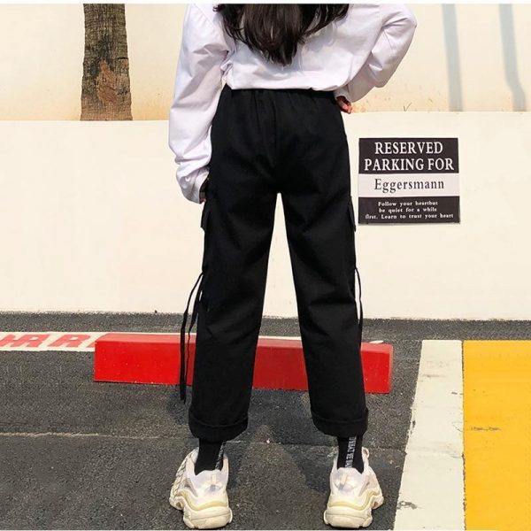 Spring Cargo Pants Student Sport Casual Sweatpants  Women Black High Waist Pocket Trousers Streetwear Womens Joggers Sweatpants - Takalr