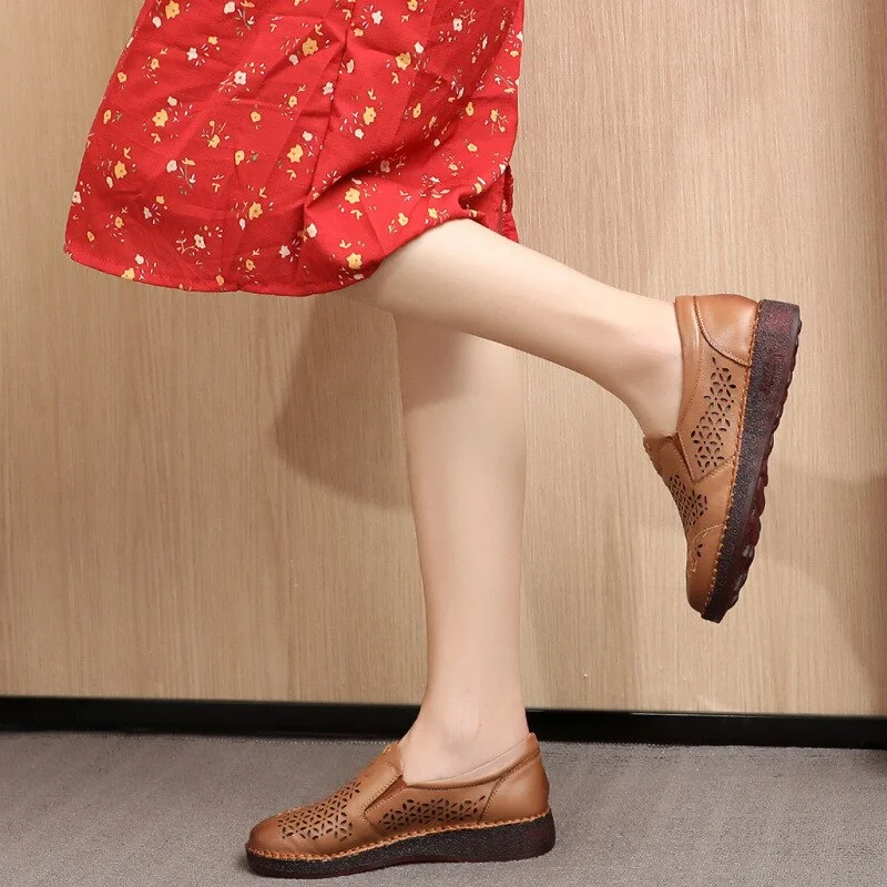 Spring Summer Slip On Women Shoes Hollow Breathable Genuine Leather Moccasins Flats Shoes Female - Image 11