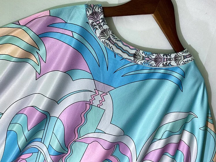 Women's Runway Dresses Sexy V Neck Loose Design Batwing Sleeves Printed Casual Fashion Long Maxi Dress Vestidos - Image 11