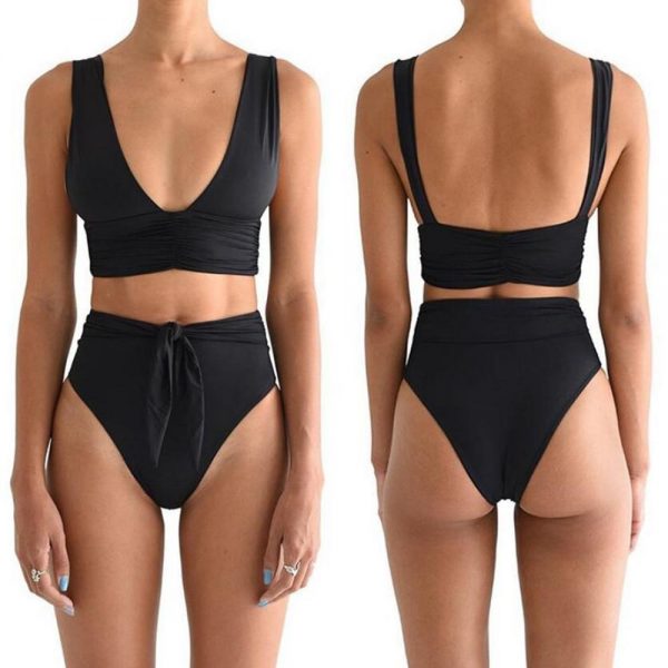 Solid Fold Push Up Bikini 2021 Black Padded Bandage Bikinis High Waist Swimsuit Swimwear Women Sexy Brazilian Biquini - Takalr