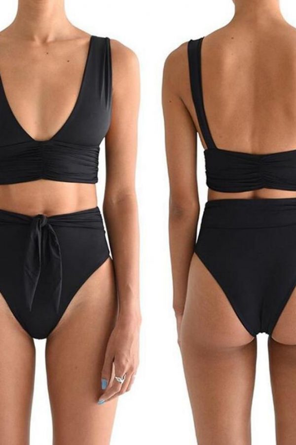 Solid Fold Push Up Bikini 2021 Black Padded Bandage Bikinis High Waist Swimsuit Swimwear Women Sexy Brazilian Biquini - Takalr