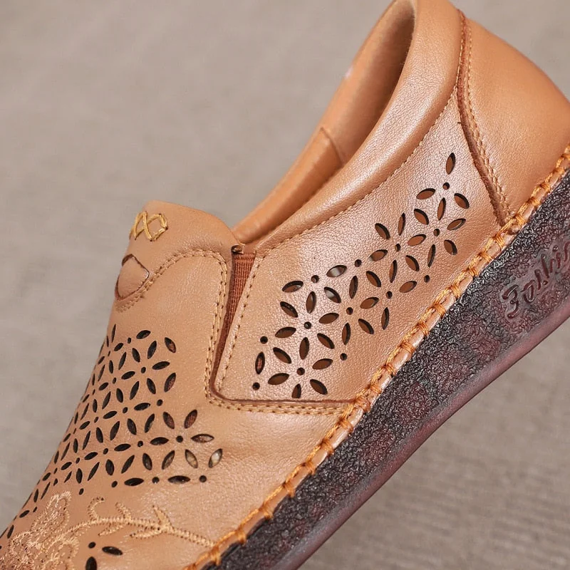 Spring Summer Slip On Women Shoes Hollow Breathable Genuine Leather Moccasins Flats Shoes Female - Image 36