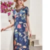 100% Silk Women's Runway Dresses O Neck Short Sleeves Floral Printed Fashion Short Summer Dresses