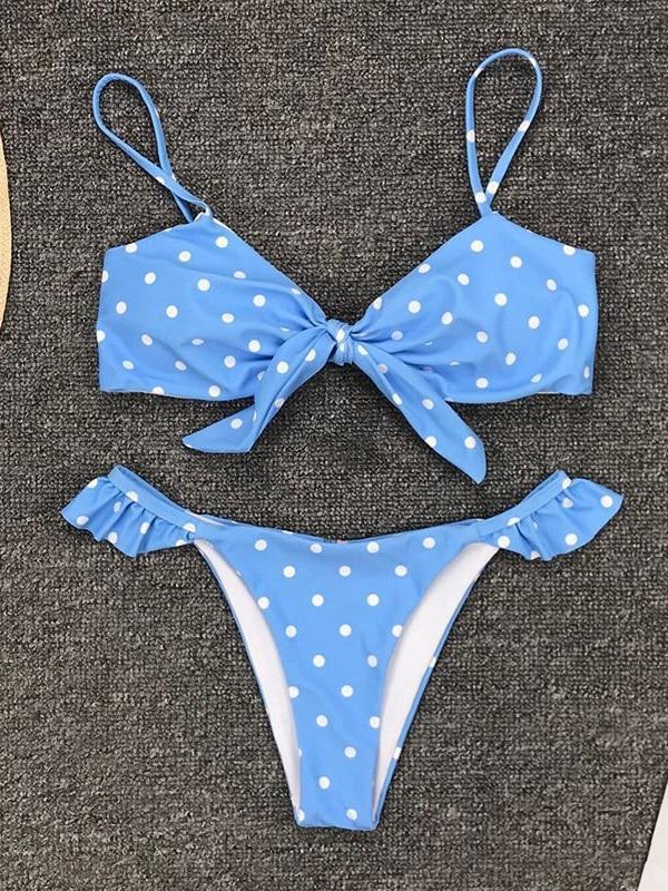 2021 Bikinis Mujer Sexy Ruffle Swimwear Women Tie Front Swimsuit Polka Dot Print Biquini Beach Wear Bathers Bathing Suit - Takalr