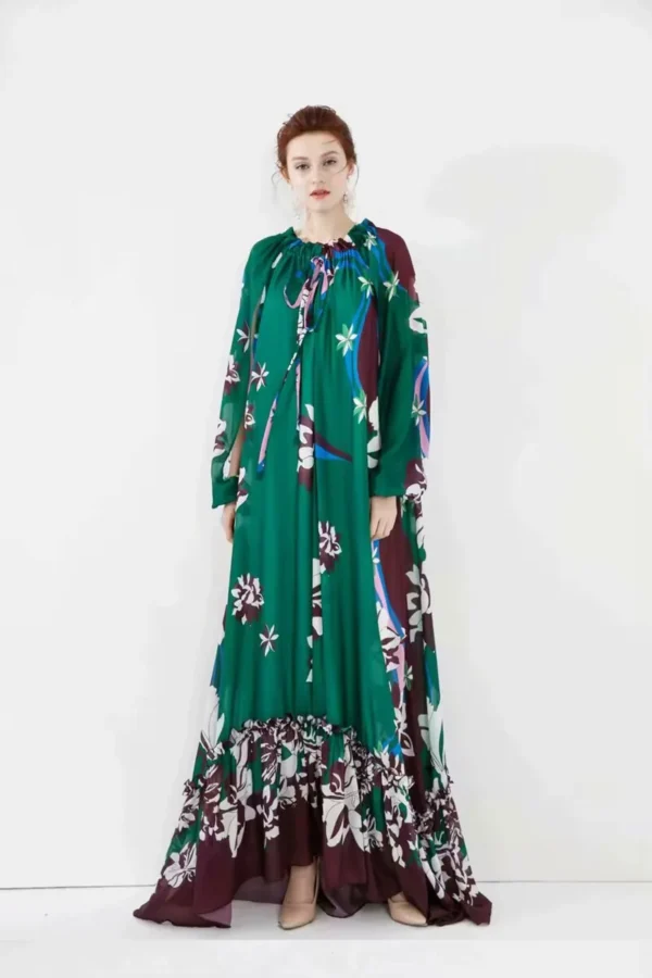 Women's Runway Dresses O Neck Long Sleeves Lace Up Printed Loose Design Fashion Casual Maxi Designer Dresses