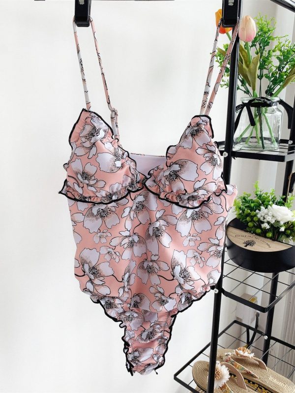 High Cut One Piece Swimsuits Lace Swimwear Women Floral Bathing Suit 2021 New Beachwear Summer Push Up Swim Suit - Takalr