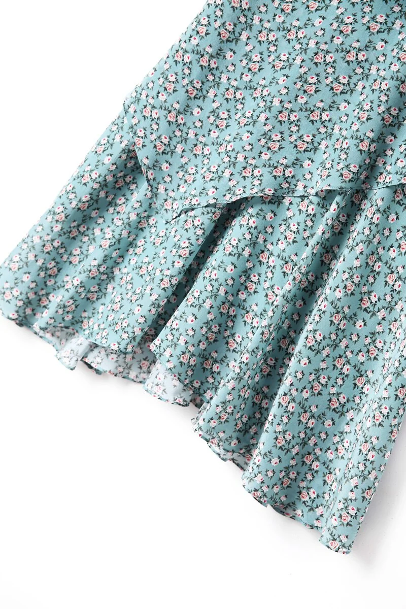 100% Silk Women's Dresses Stand Collar Short Sleeves Printed Floral Asymmetrical Elegant Fashion Dresses - Image 12