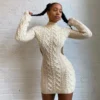 Sexy Knitted Sweater Dresses Fall Winter Clothes for Women  Open Back Long Sleeve Mini Bodycon Dress C71-HZ47