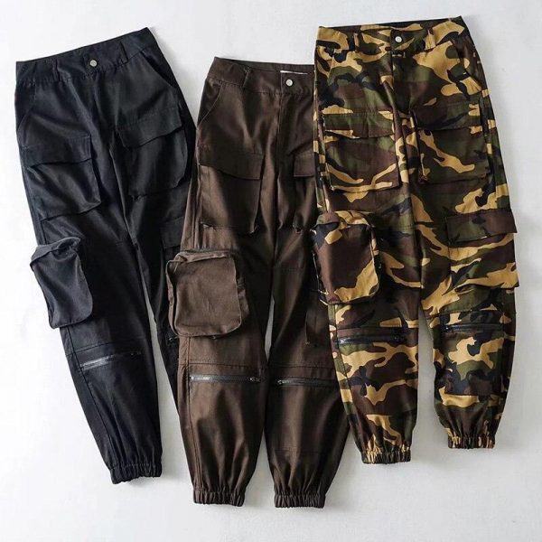 Spring Big Pocket Handsome Cargo Pants Zipper High Waist Camouflage Casual Streetwear Trousers Hip Hop Loose Sport Pants - Takalr