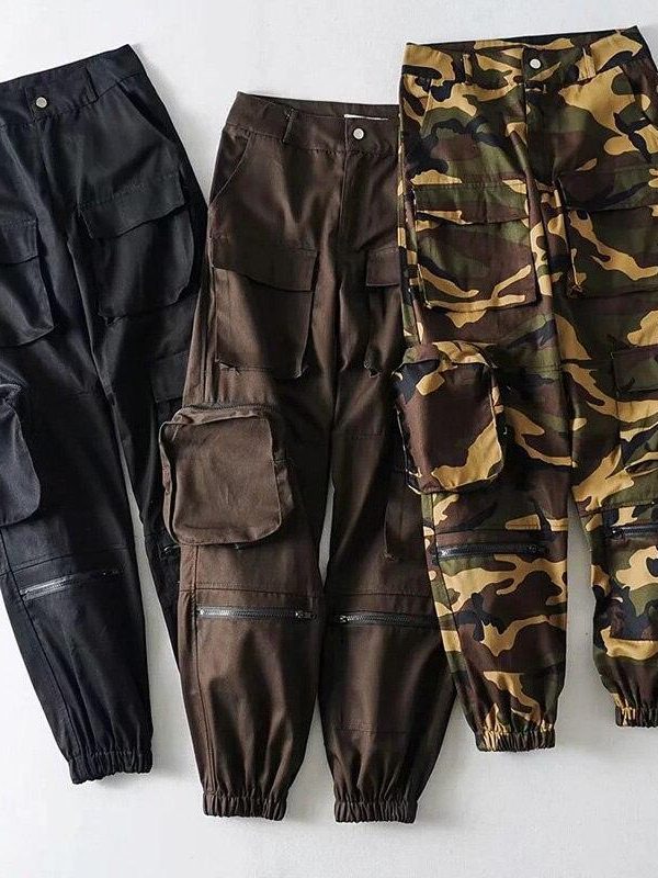 Spring Big Pocket Handsome Cargo Pants Zipper High Waist Camouflage Casual Streetwear Trousers Hip Hop Loose Sport Pants - Takalr