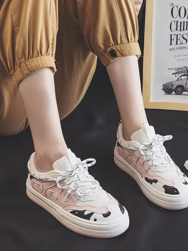 Women Spring Breathable Korean Style Cute Pink Sneakers For Women Mixed-Color Comfy Fashion Casual Platform Shoes