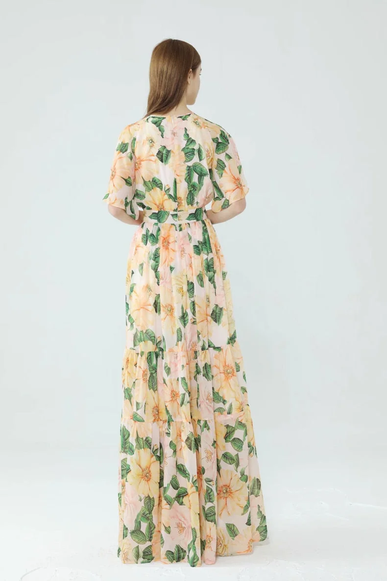 Women's Runway Dresses O Neck Short Sleeves Floarl Printed Ruffles High Street Fashion Long Maxi Dresses with Plus Sizes - Image 7