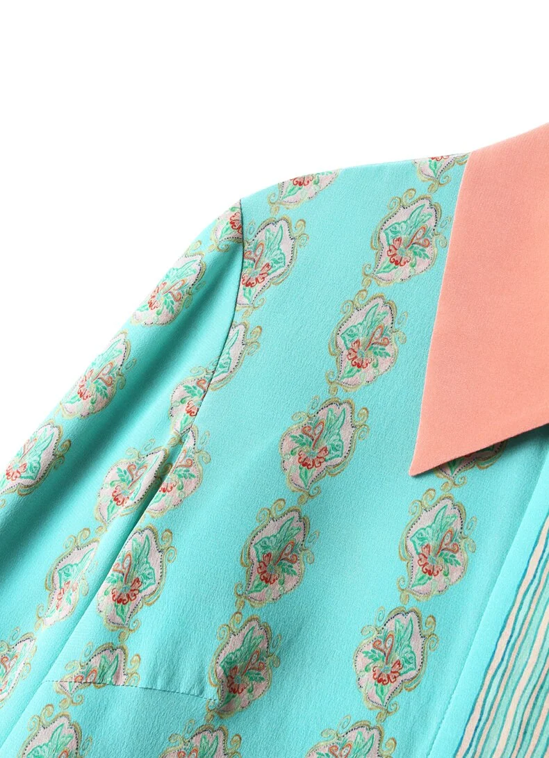100% Silk Women's Shirt Turn Down Collar Printed Long Sleeves Fashion Blouse Tops - Image 11