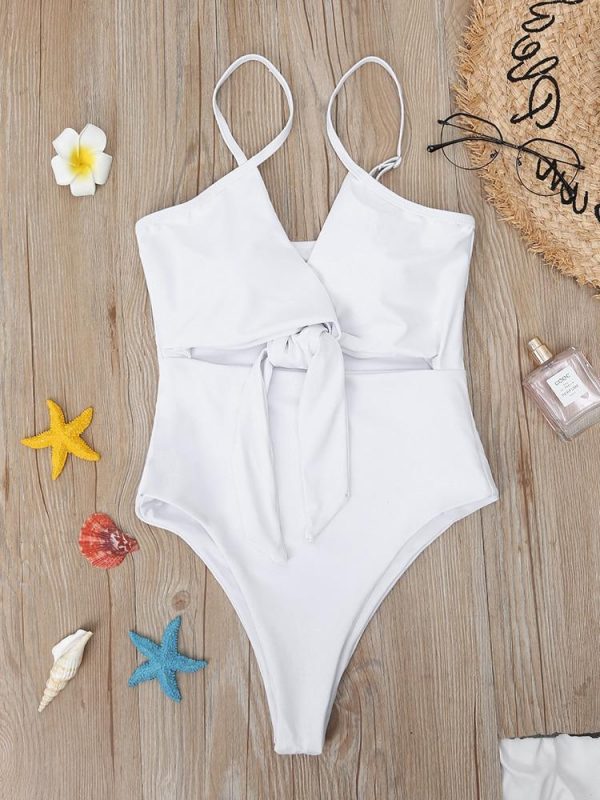 Solid Sexy One Piece Swimsuit 2021 New Arrival Straps Padded Bra Hollow Out Tie Swimwear Women Bathing Suit Monokini - Takalr