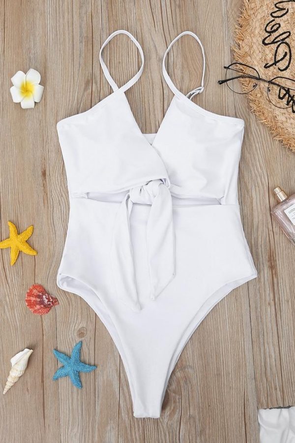 Solid Sexy One Piece Swimsuit 2021 New Arrival Straps Padded Bra Hollow Out Tie Swimwear Women Bathing Suit Monokini - Takalr