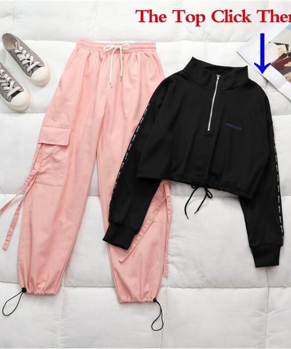 Spring Cargo Pants Student Sport Casual Sweatpants  Women Black High Waist Pocket Trousers Streetwear Womens Joggers Sweatpants - Takalr