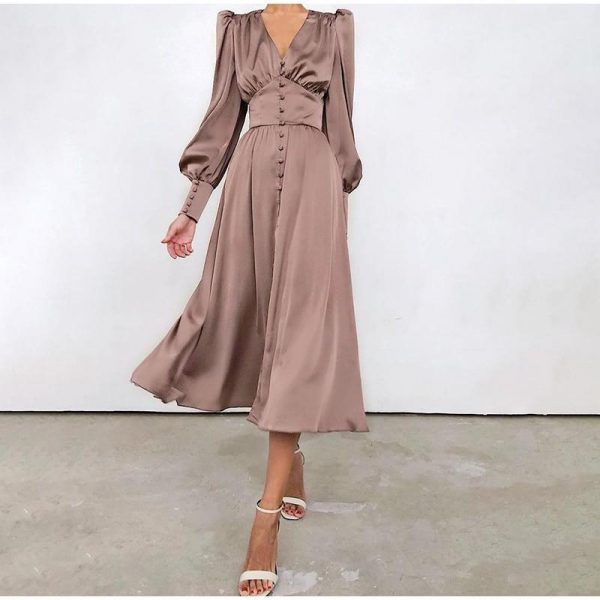 Polka Dot High Waist Midi Dresses Women V-Neck Sweet Long Puff Sleeve Elegant Dress Female 2021 Christmas Lady Party Vestidos - Takalr