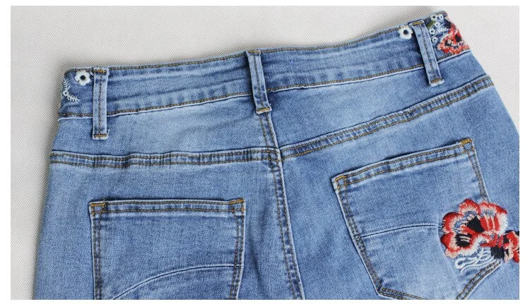 Denim Embroidered Flared Pants Women Mid Waist Jeans Wowens Embroidery Trousers - Image 11