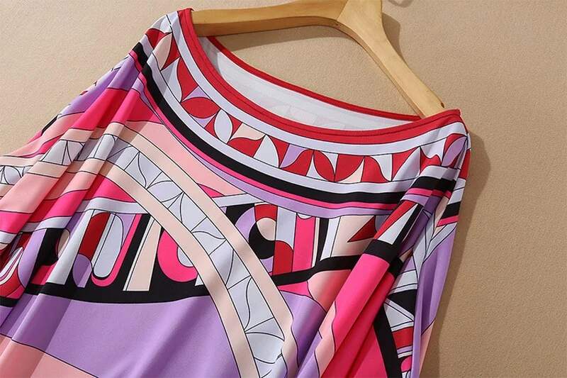 Women's Runway Loose Design Dresses Slash Neckline Batwing Sleeves Multicolor Printed Elegant High Street Maxi Dresses - Image 11