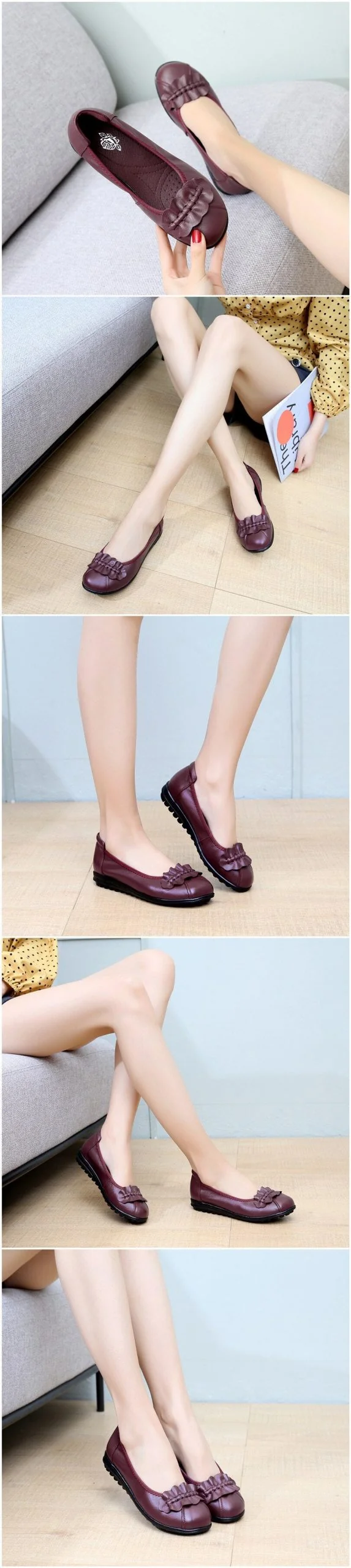 Fashion shoes Women Flats Round Toe Genuine Leather Women's shoes Flat Casual Shoes Woman Large Size - Image 5
