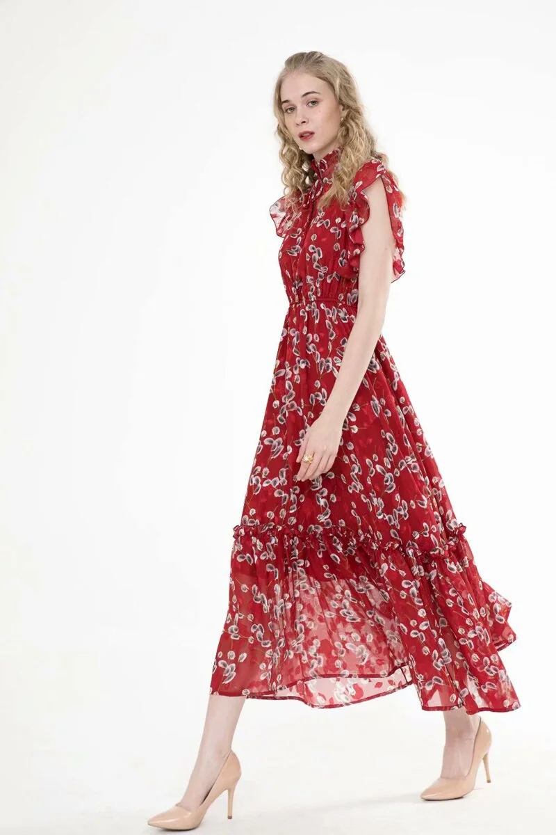 Women's Runway Dresses Lace Up Collar Ruffles Printed Tiered Elegant Casual Designer Dresses Vestido - Image 3