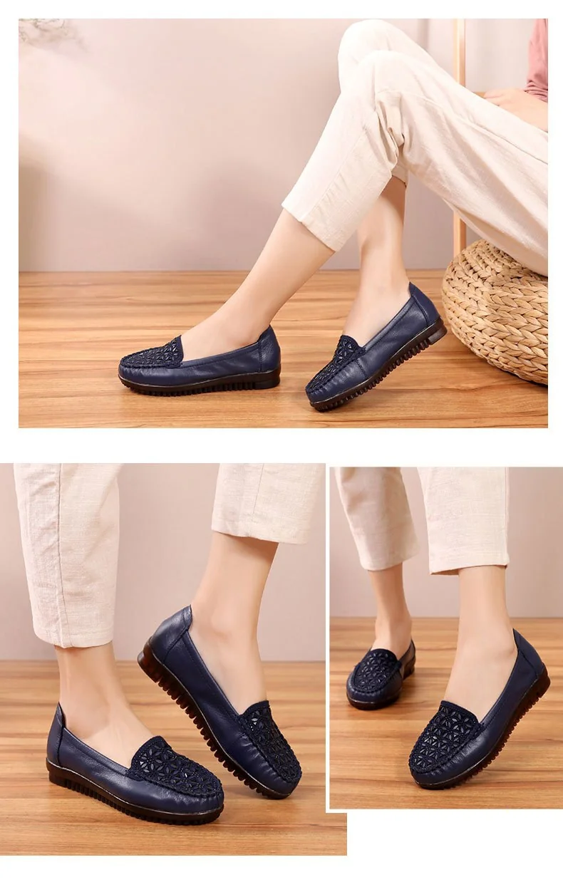Soft Genuine Leather Flat Shoes Women Flats with Crystal Ladies Shoes Women Designers Loafers Slip On - Image 5