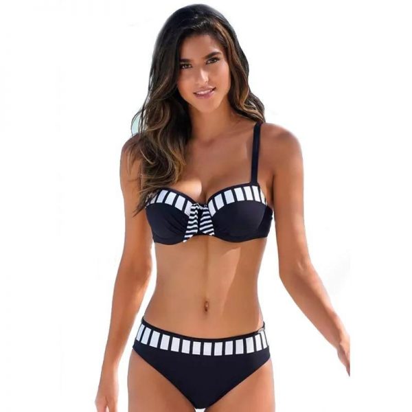 Bikini Push up 2021 Sexy Women Swimsuit Striped Patchwork Plus Size Swimwear Female Bandage Biquini Bathing suit Women - Takalr