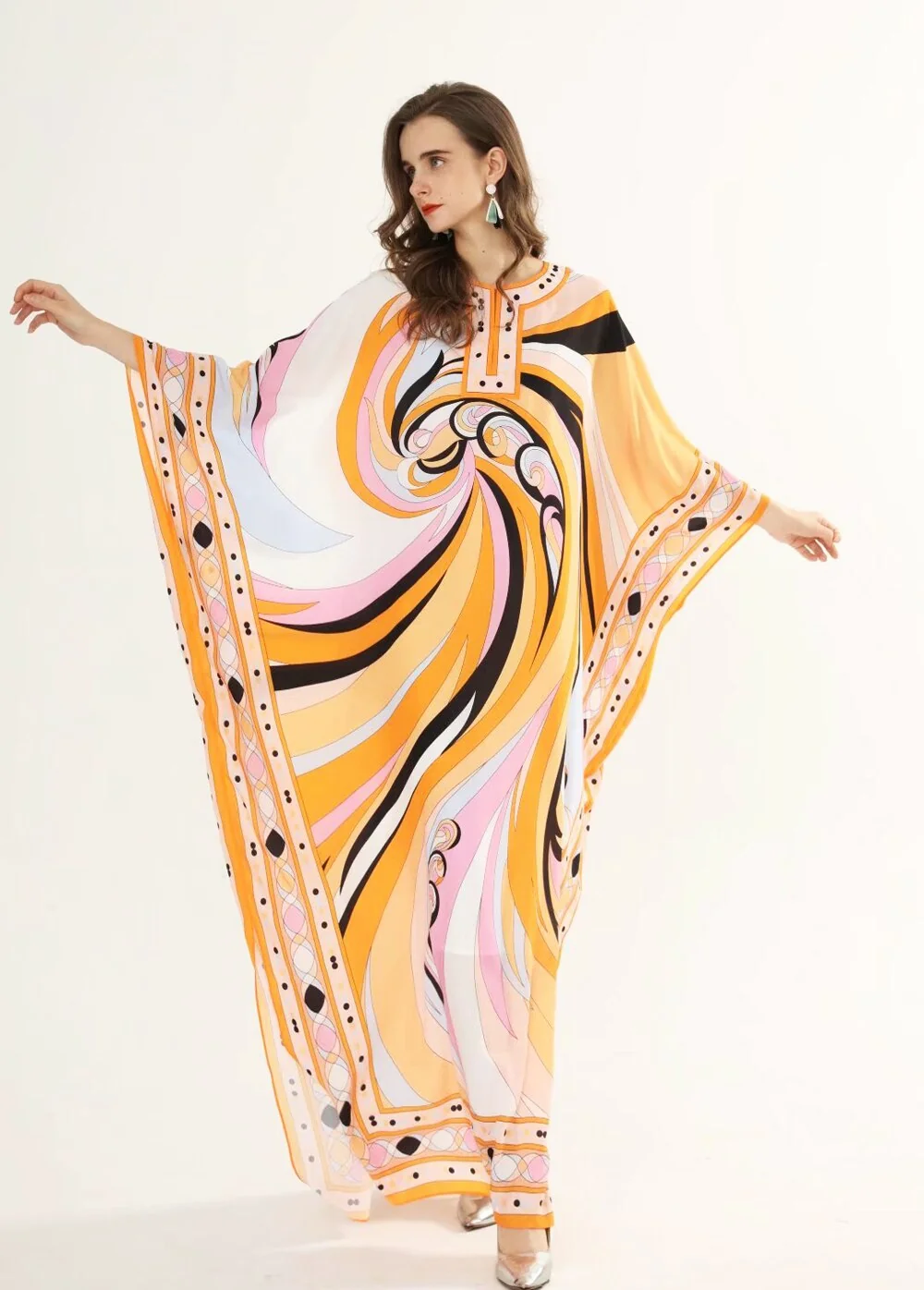 Autumn Women's Runway Dresses O Neck Batwing Sleeves Printed Loose Deisgn Plus Sizes Holiday Long Maxi Dresses - Image 3