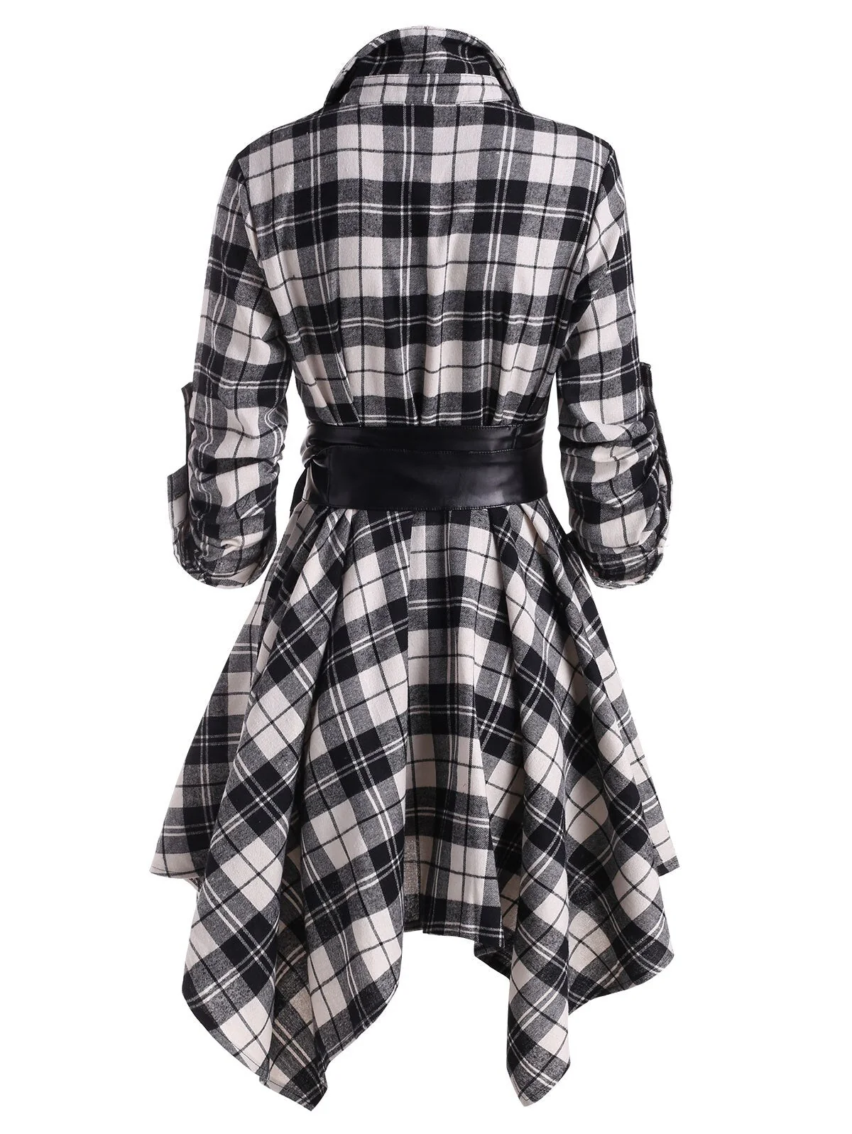 Handkerchief Dress Fashion Plaid Print Button Up Long Sleeve Shirt Dress Fall Clothes for Women Casual Short Dresses - Image 22