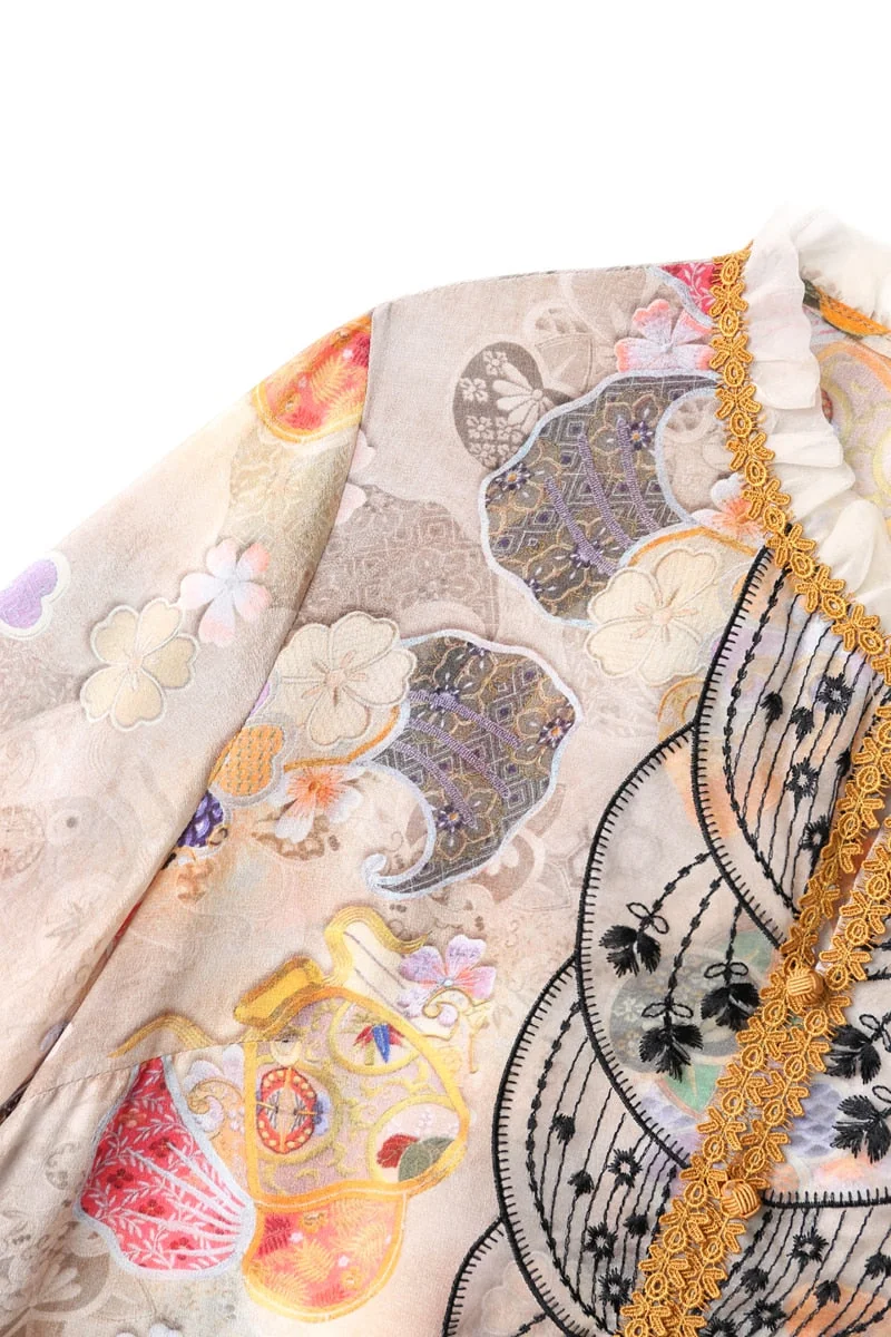 100% Women's Runway Dresses O Neck Ruffles Short Sleeves Embroidrey Lace Patchwork Printed Fashion Floral Dresses - Image 9