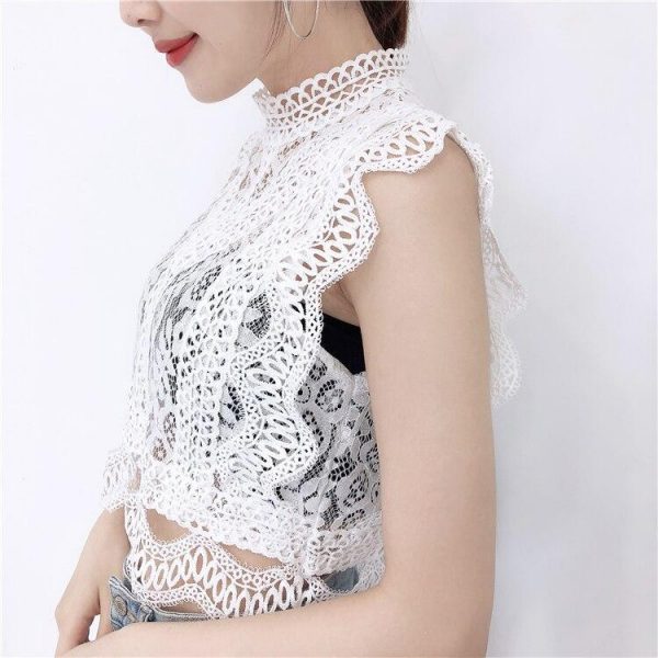 Summer new women's fresh temperament openwork lace top women's solid color wild vest women - Takalr