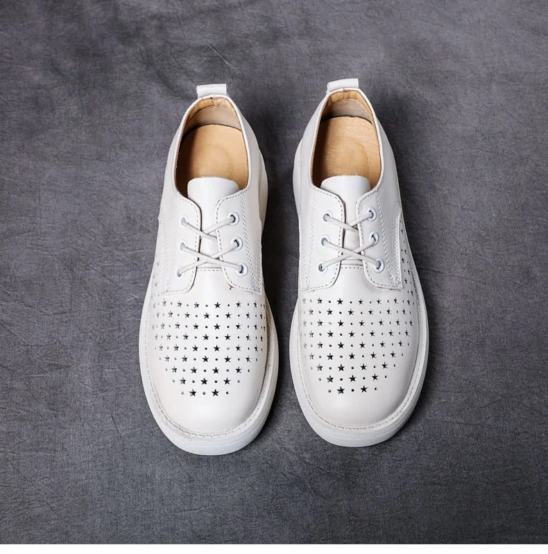 Women Flat Shoes Lace Up Moccasins Soft Genuine Leather Ladies Shoes Handmade Flats Hollow Casual Women Shoes - Image 17