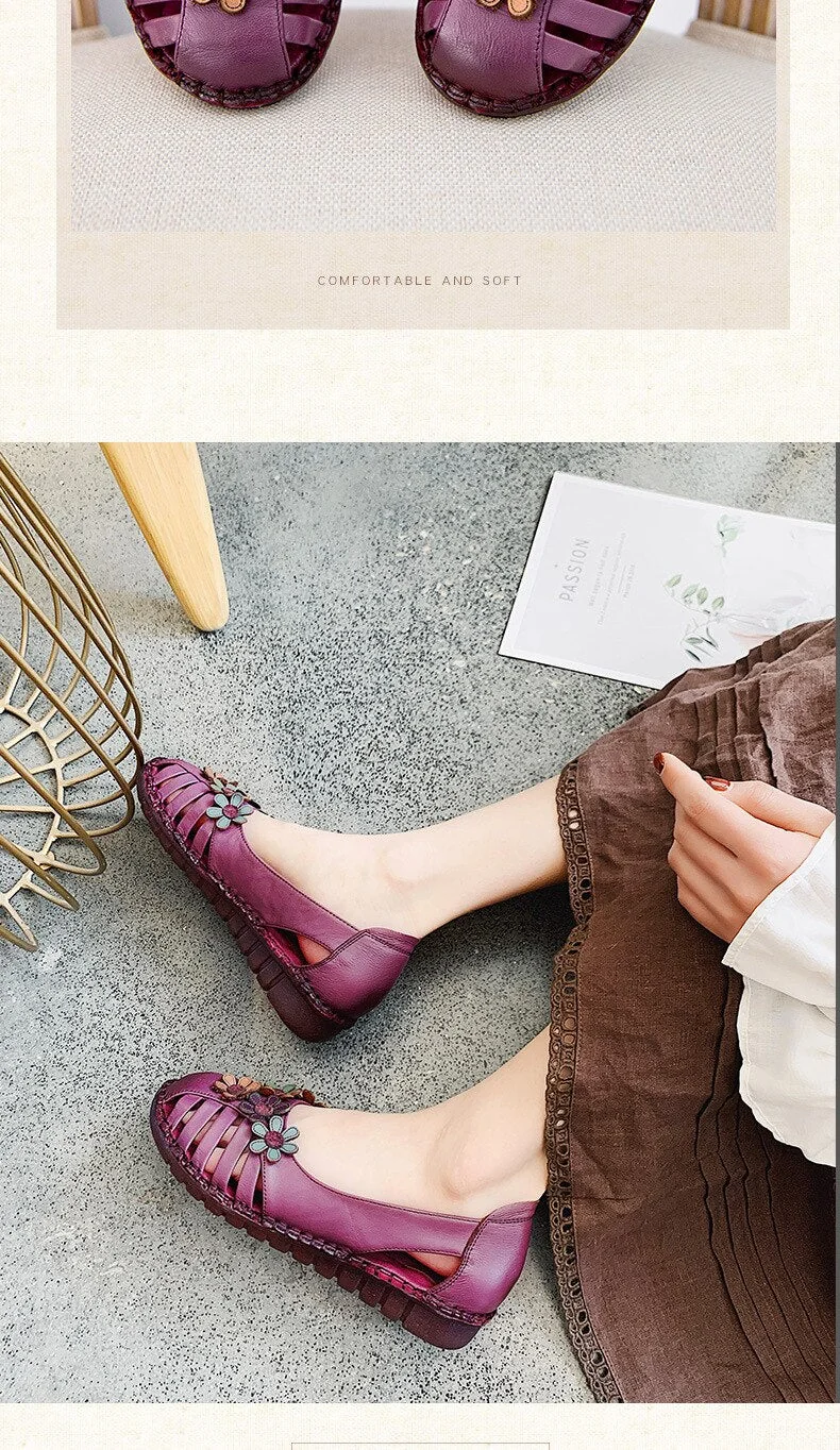 Genuine Leather Ladies Flat Summer Shoes Woman Slip On Casual Loafers With Flowers Round Toe Soft Comfort Sandals Female - Image 4