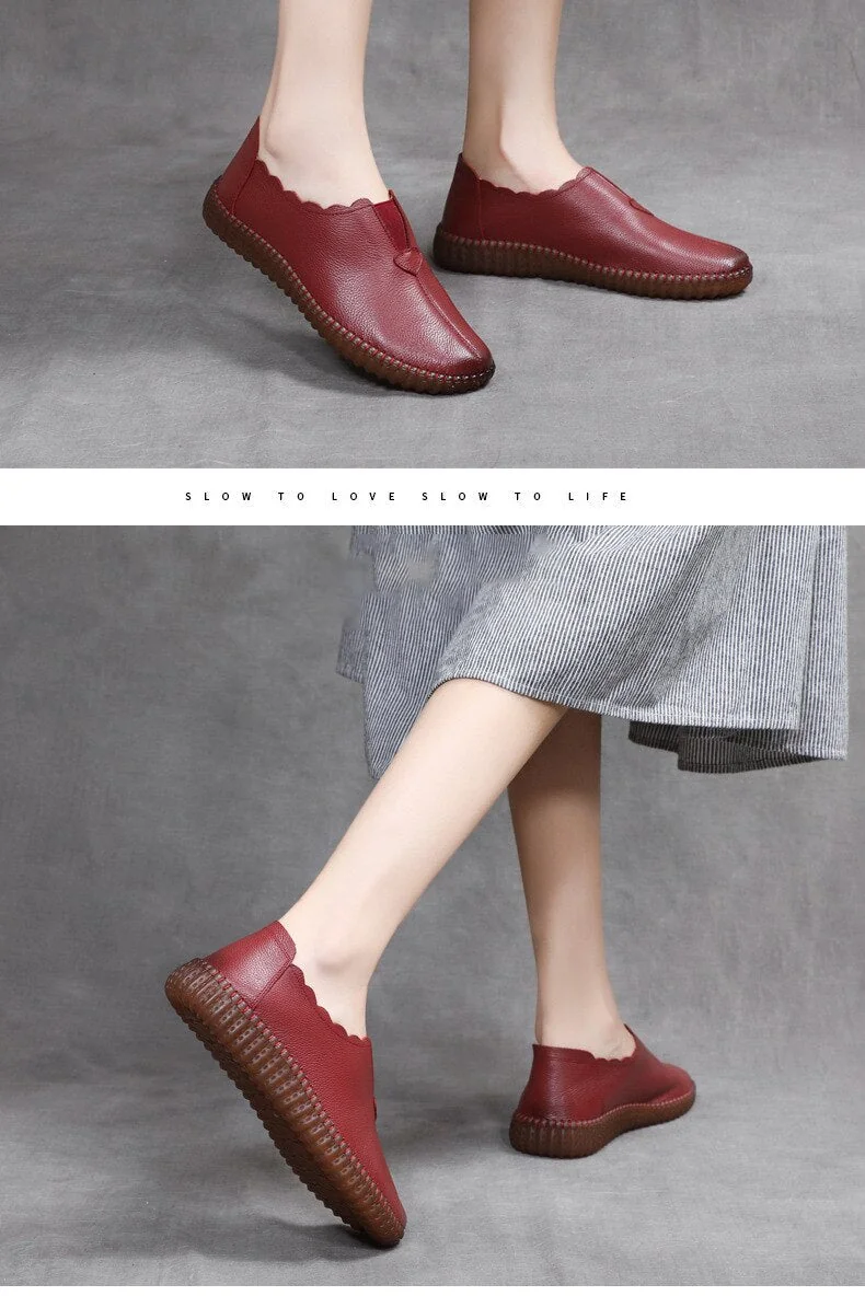 Genuine Leather Retro Shoes for Women Slip On Flats Ladies Casual Soft Loafers Female Spring Solid Driving Footwear - Image 14