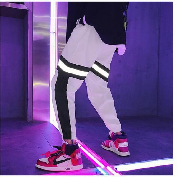 New Hip Hop Reflective pants Harajuku Casual Black Cargo Pants Women Elastic High Waist Pants Streetwear Sweatpants Jogger - Takalr