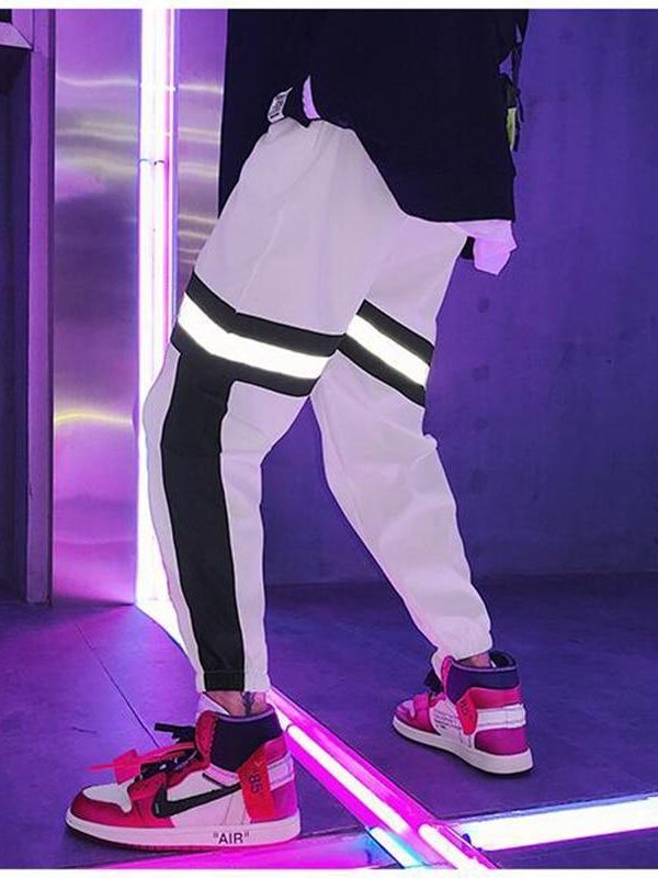 New Hip Hop Reflective pants Harajuku Casual Black Cargo Pants Women Elastic High Waist Pants Streetwear Sweatpants Jogger - Takalr