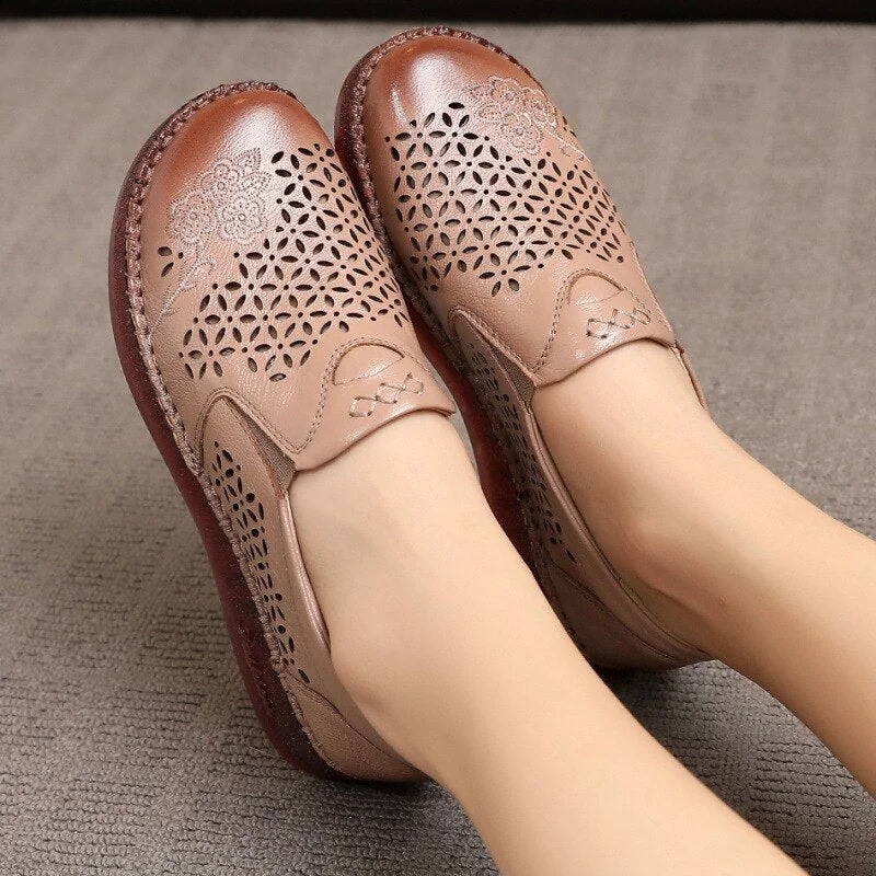 Spring Summer Slip On Women Shoes Hollow Breathable Genuine Leather Moccasins Flats Shoes Female - Image 34